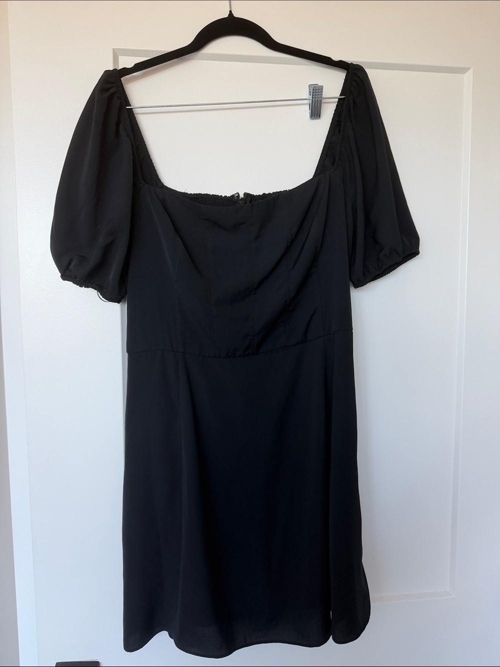 Abercrombie Black Puff Sleeve Square Neck Dress size Large Tall